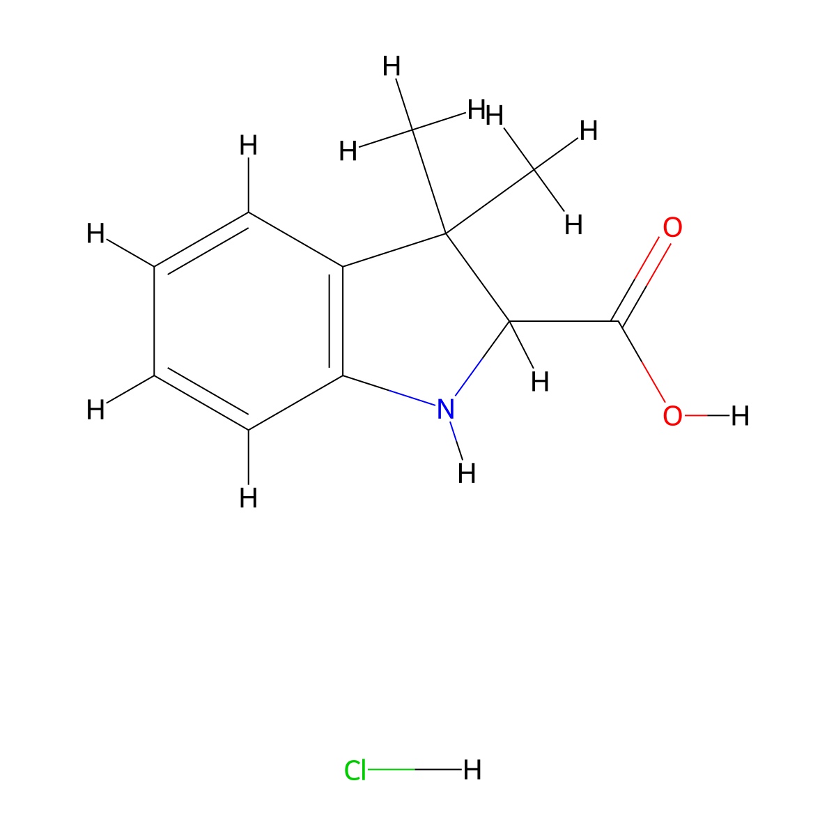 3,3-dimethyl-2,3-dihydro-1H-indole-2-carboxylic acid hydrochloride molecular structure, CAS 106517-46-8