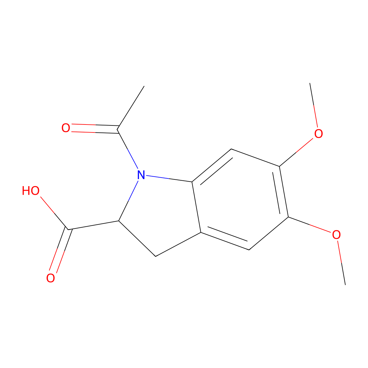 1-acetyl-5,6-dimethoxy-2,3-dihydro-1H-indole-2-carboxylic acid molecular structure, CAS 106517-50-4