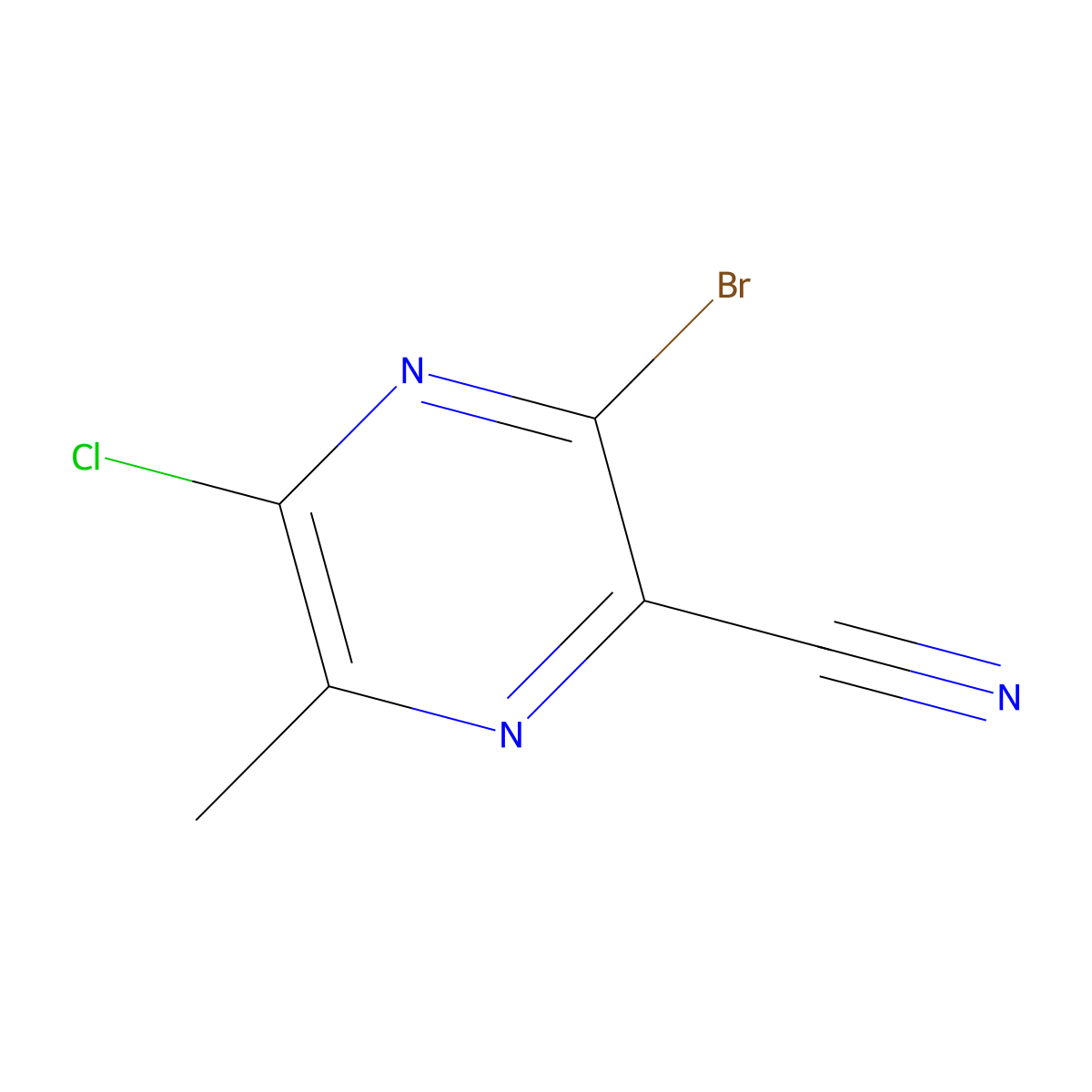 3-Bromo-5-chloro-6-methylpyrazine-2-carbonitrile molecular structure, CAS 1065266-98-9