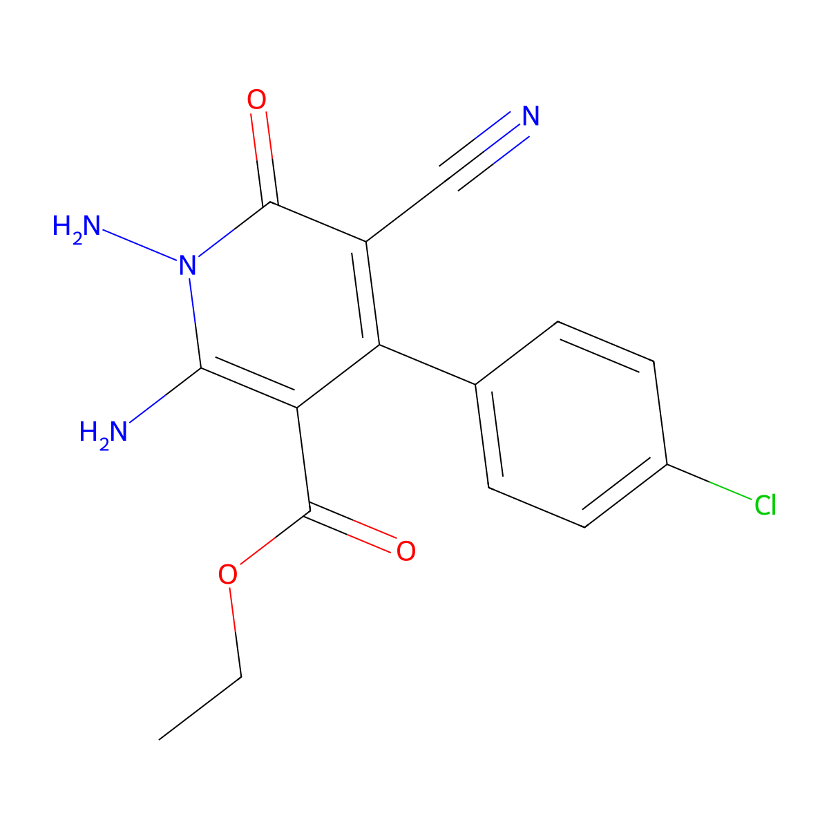 Ethyl 1,2-diamino-4-(4-chlorophenyl)-5-cyano-6-oxo-1,6-dihydro-3-pyridinecarboxylate molecular structure, CAS 106527-24-6