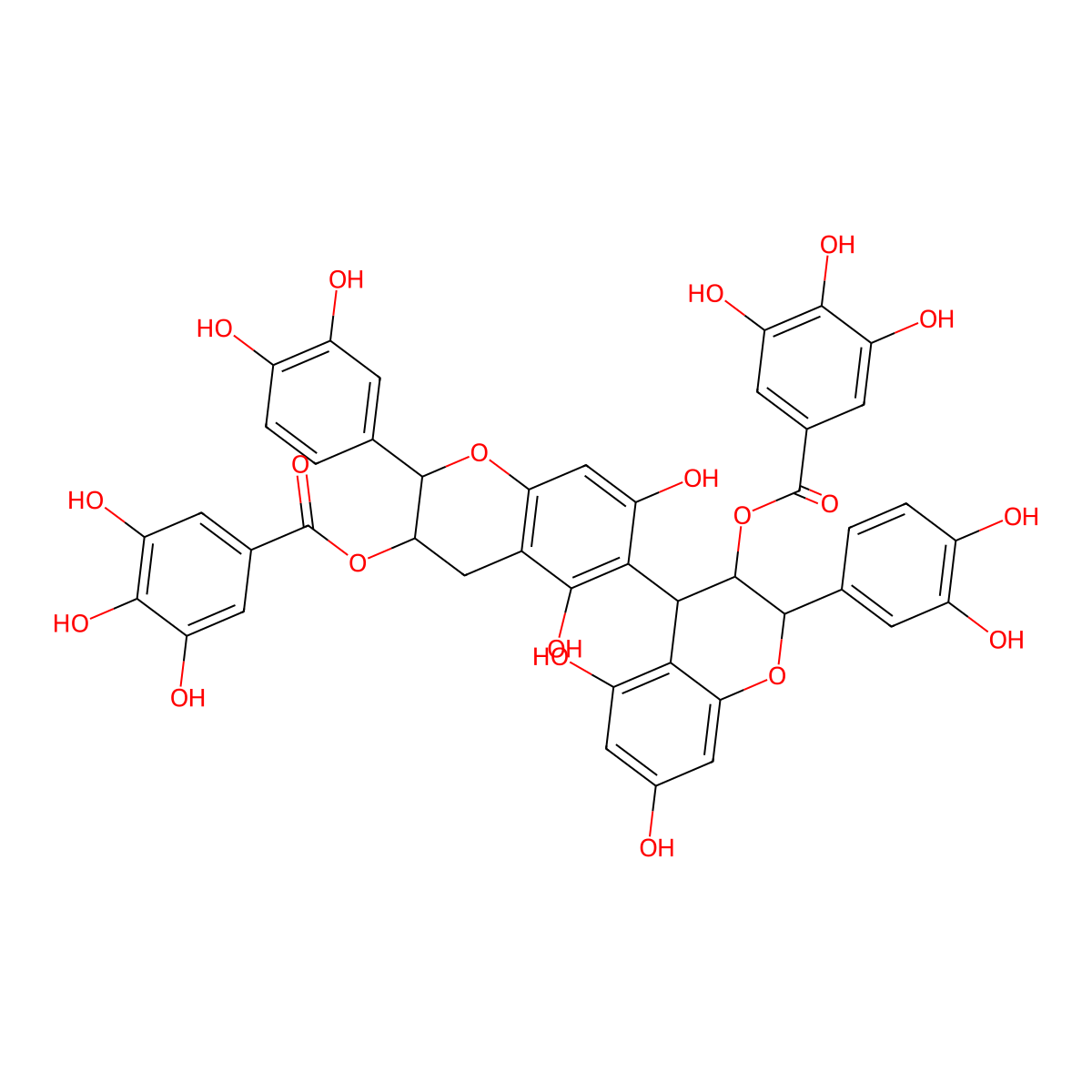 1,1'-((2R,2'R,3R,3'R,4S)-2,2'-Bis(3,4-dihydroxyphenyl)-3,3',4,4'-tetrahydro-5,5',7,7'-tetrahydroxy(4,6'-bi-2H-1-benzopyran)-3,3'-diyl) bis(3,4,5-trihydroxybenzoate) molecular structure, CAS 106533-60-2