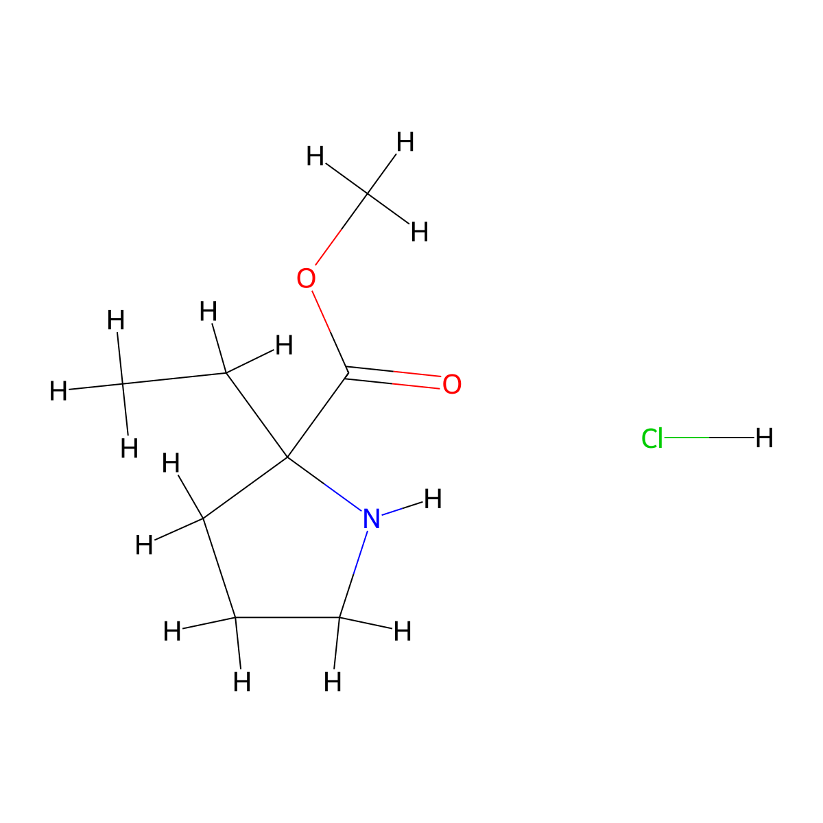 Methyl 2-ethylpyrrolidine-2-carboxylate hydrochloride molecular structure, CAS 1065334-12-4