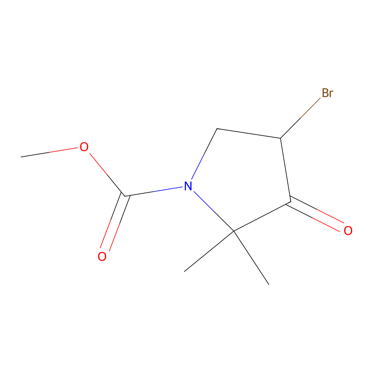 Methyl 4-bromo-2,2-dimethyl-3-oxopyrrolidine-1-carboxylate molecular structure, CAS 106556-69-8