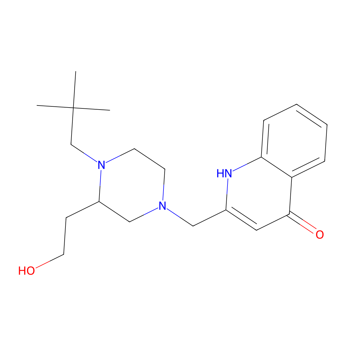 2-((3-(2-Hydroxyethyl)-4-neopentylpiperazin-1-yl)methyl)quinolin-4-ol molecular structure, CAS 1065573-84-3