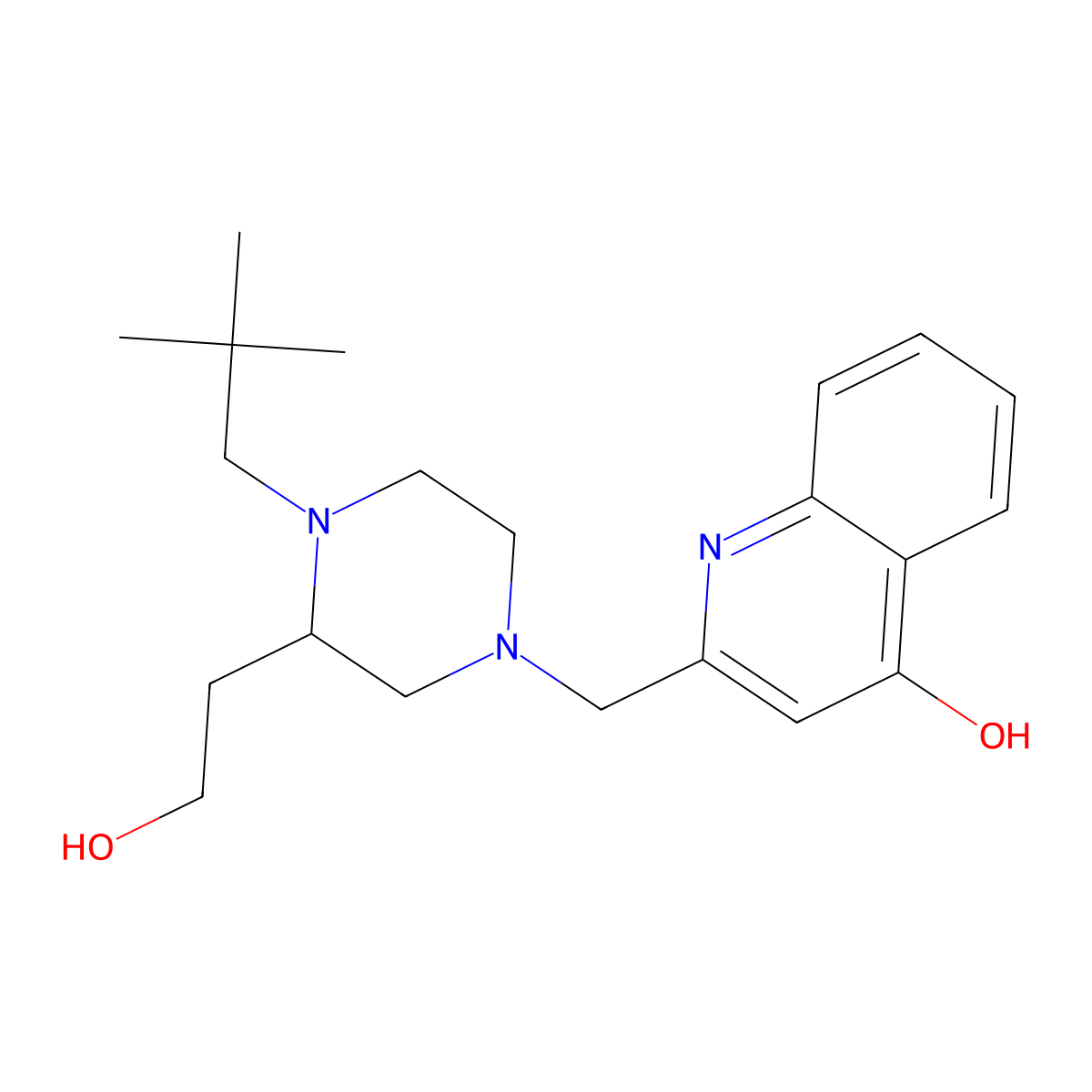 2-((3-(2-Hydroxyethyl)-4-neopentylpiperazin-1-yl)methyl)quinolin-4-ol molecular structure, CAS 1065573-84-3