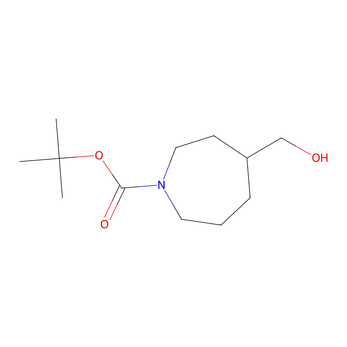 Tert-butyl 4-(hydroxymethyl)azepane-1-carboxylate molecular structure, CAS 1065608-51-6