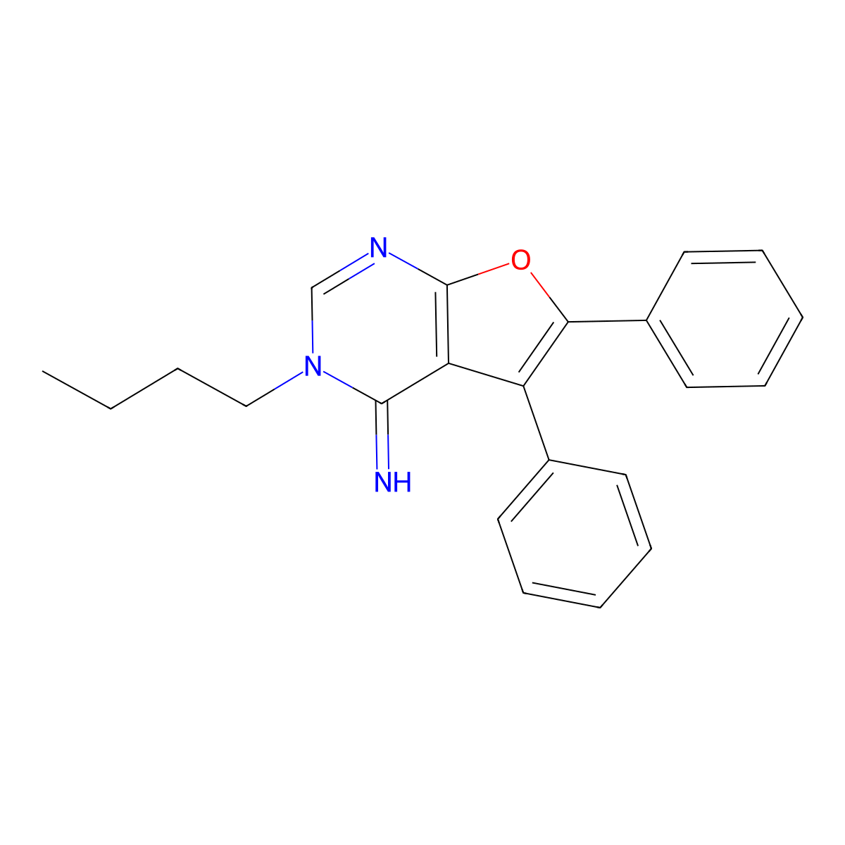 3-Butyl-5,6-diphenylfuro[2,3-d]pyrimidin-4-imine molecular structure, CAS 106561-34-6