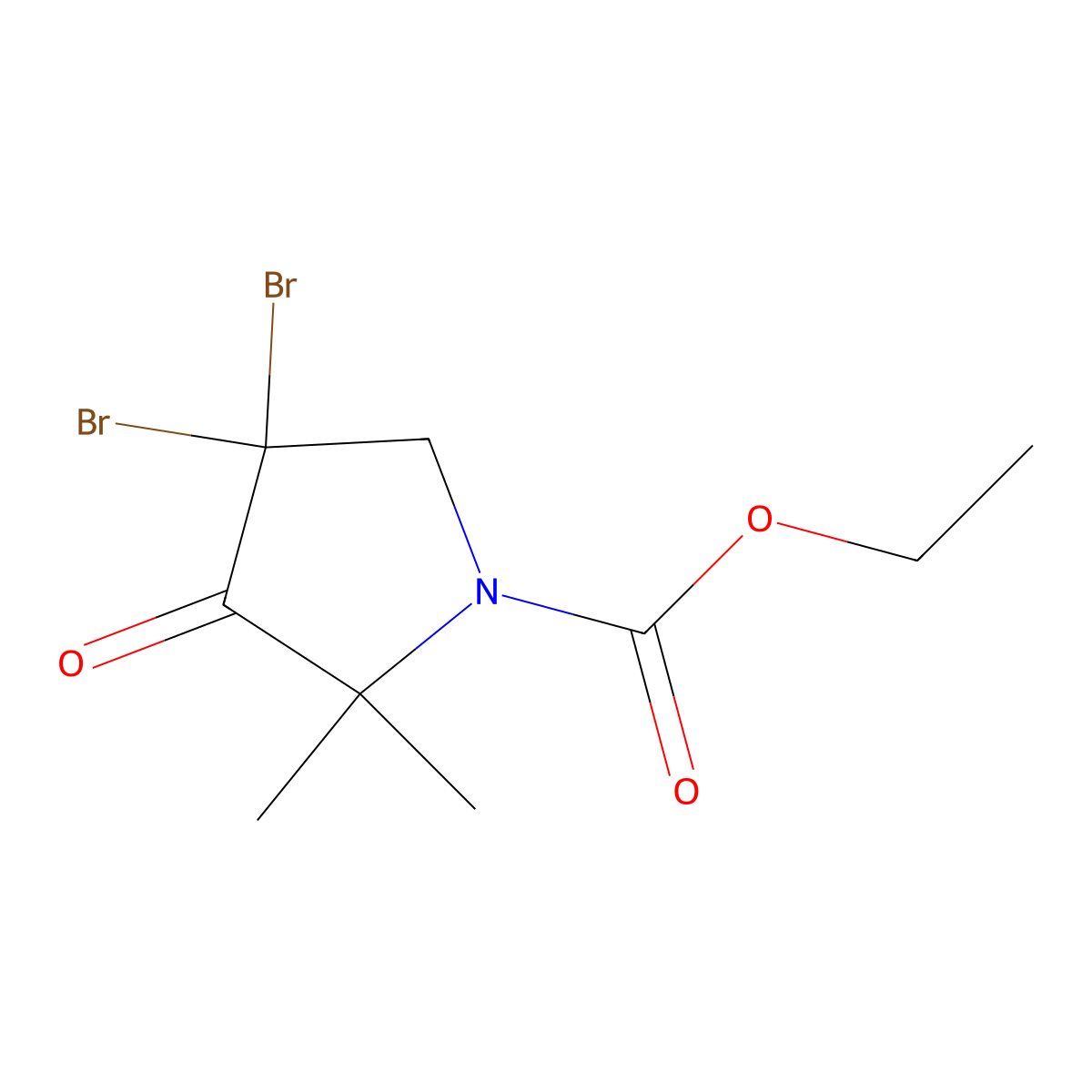 Ethyl 4,4-dibromo-2,2-dimethyl-3-oxopyrrolidine-1-carboxylate molecular structure, CAS 106573-90-4