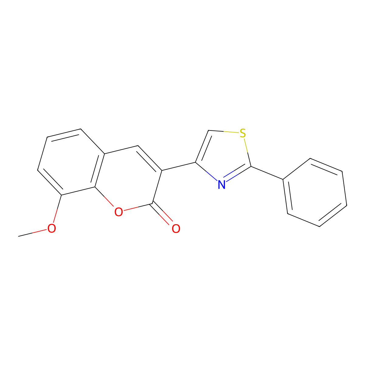 8-methoxy-3-(2-phenyl-1,3-thiazol-4-yl)-2H-chromen-2-one molecular structure, CAS 106578-08-9