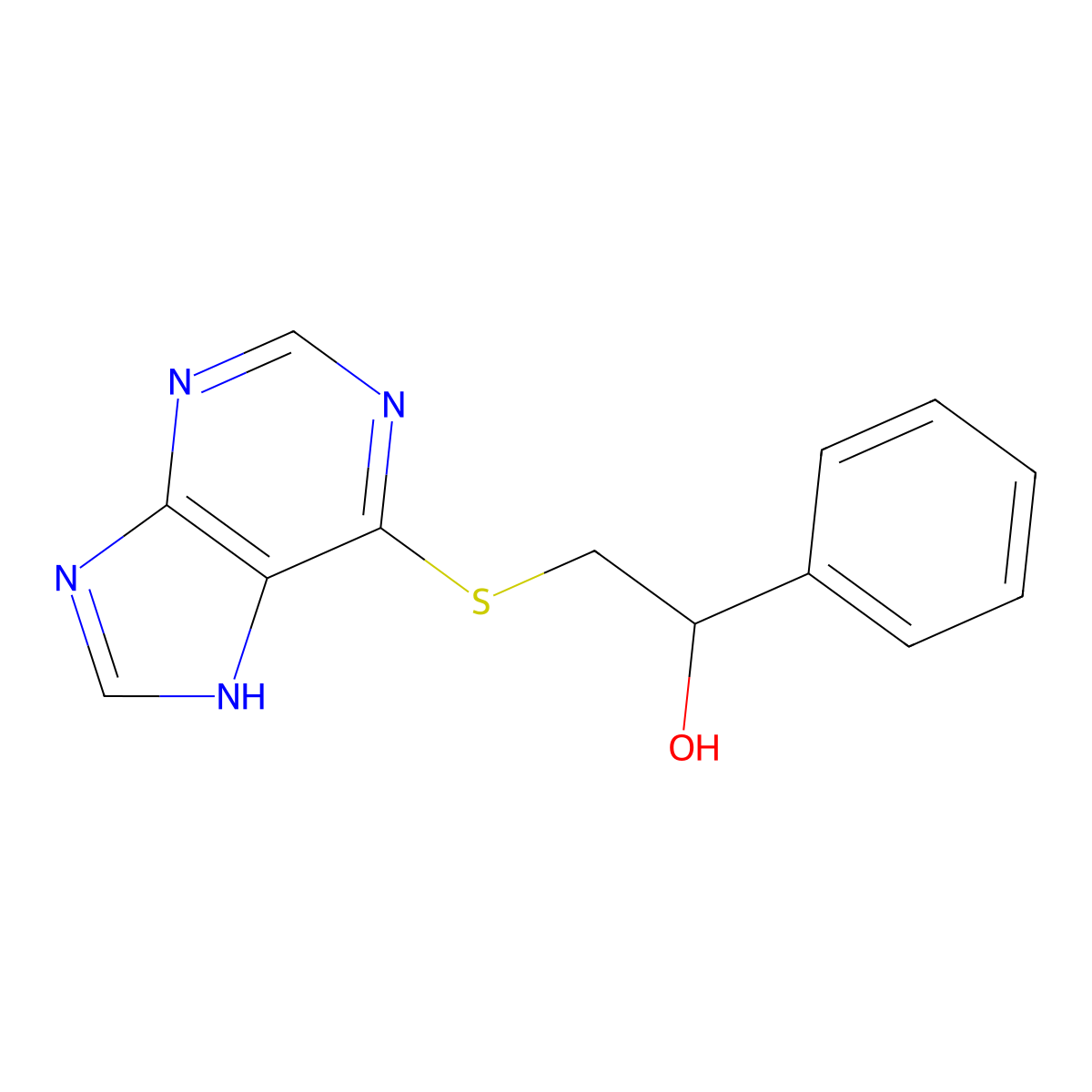 Benzenemethanol, alpha-((1H-purin-6-ylthio)methyl)- molecular structure, CAS 106609-74-9