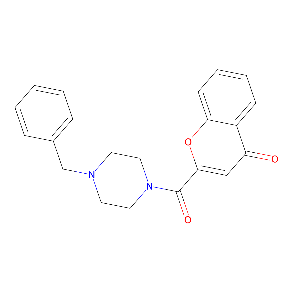 Piperazine, 1-[(4-oxo-4H-1-benzopyran-2-yl)carbonyl]-4-(phenylmethyl)- molecular structure, CAS 106613-04-1