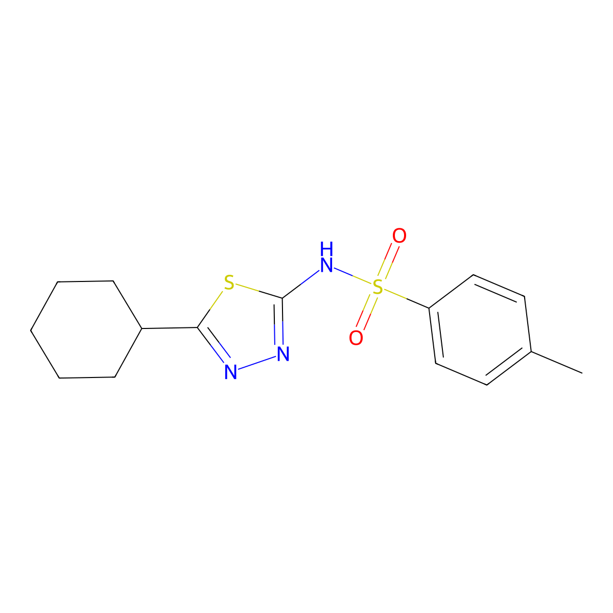 N-(5-cyclohexyl-1,3,4-thiadiazol-2-yl)-4-methylbenzenesulfonamide molecular structure, CAS 106653-00-3