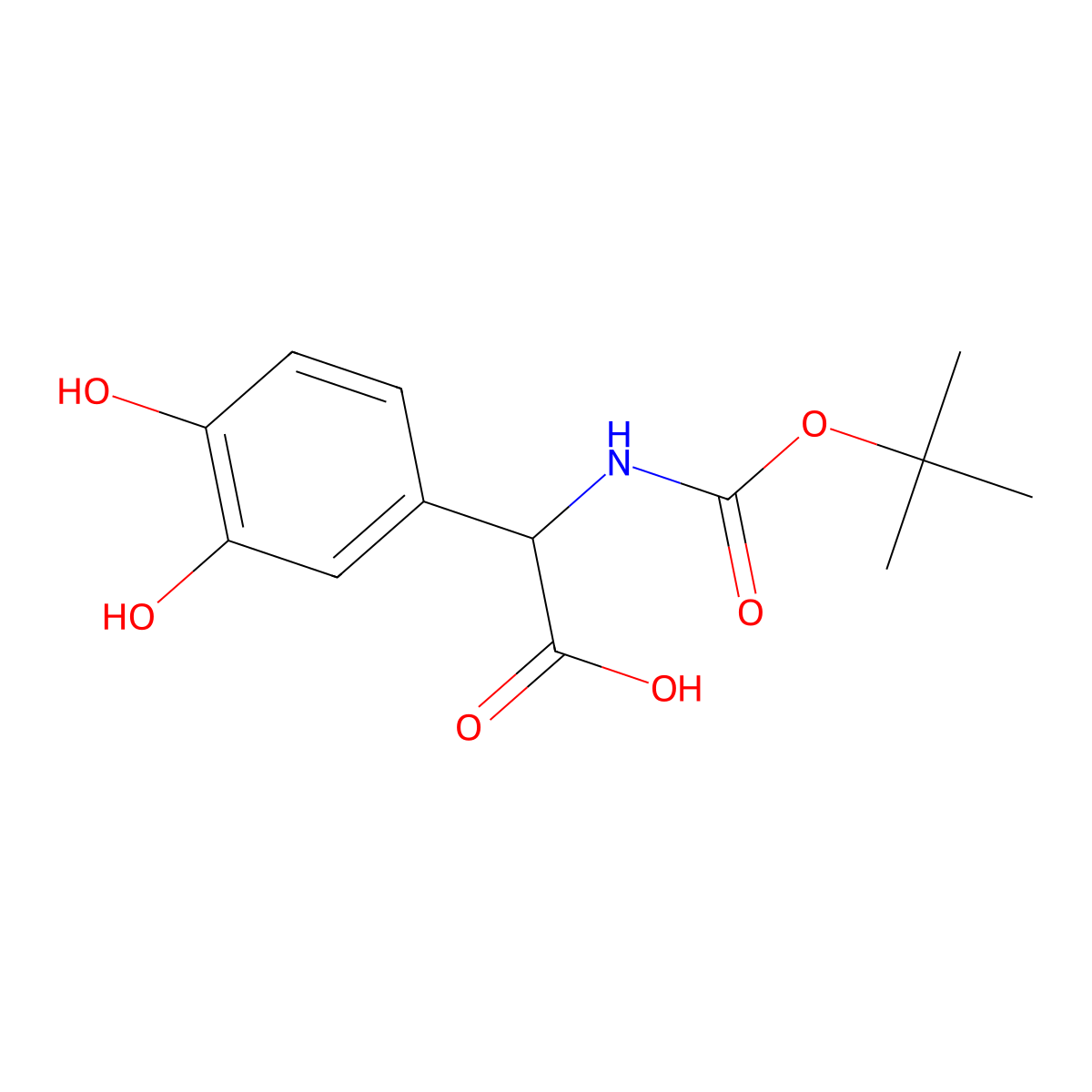 2-{[(Tert-butoxy)carbonyl]amino}-2-(3,4-dihydroxyphenyl)acetic acid molecular structure, CAS 106666-13-1