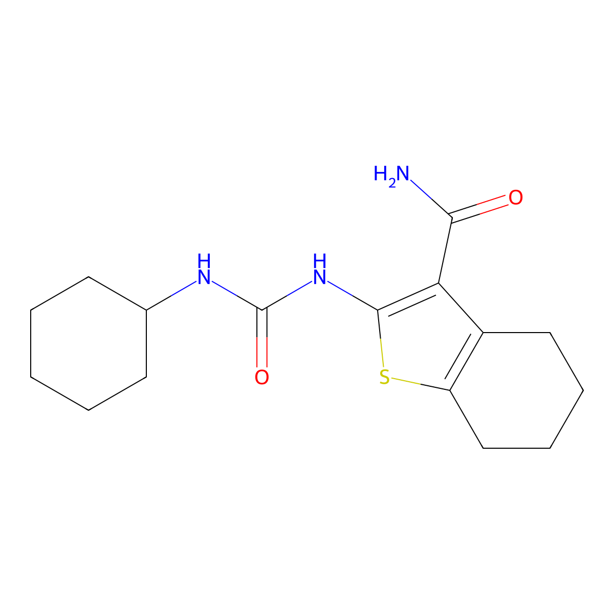 2-(Cyclohexylcarbamoylamino)-4,5,6,7-tetrahydro-1-benzothiophene-3-carboxamide molecular structure, CAS 106666-75-5