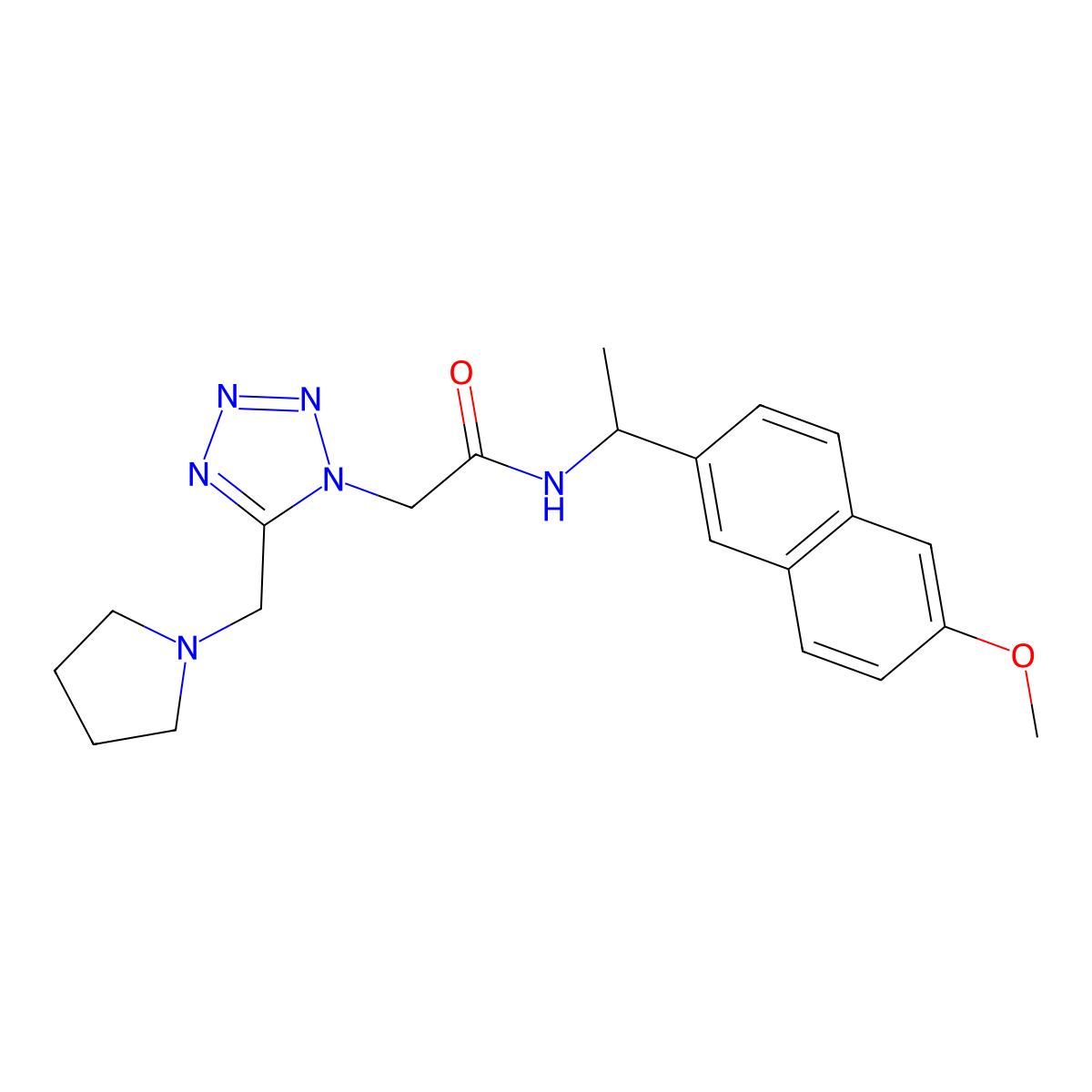 N-[1-(6-methoxy-2-naphthyl)ethyl]-2-[5-(1-pyrrolidinylmethyl)-1H-tetrazol-1-yl]acetamide molecular structure, CAS 1066945-87-6