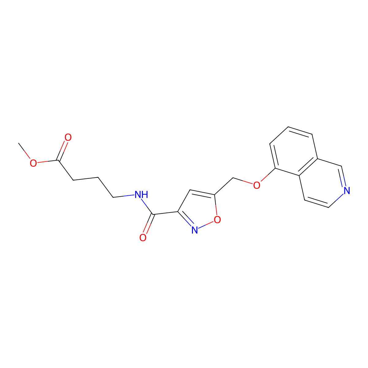 Methyl 4-[[[5-[(5-isoquinolinyloxy)methyl]-3-isoxazolyl]carbonyl]amino]butanoate molecular structure, CAS 1067016-35-6