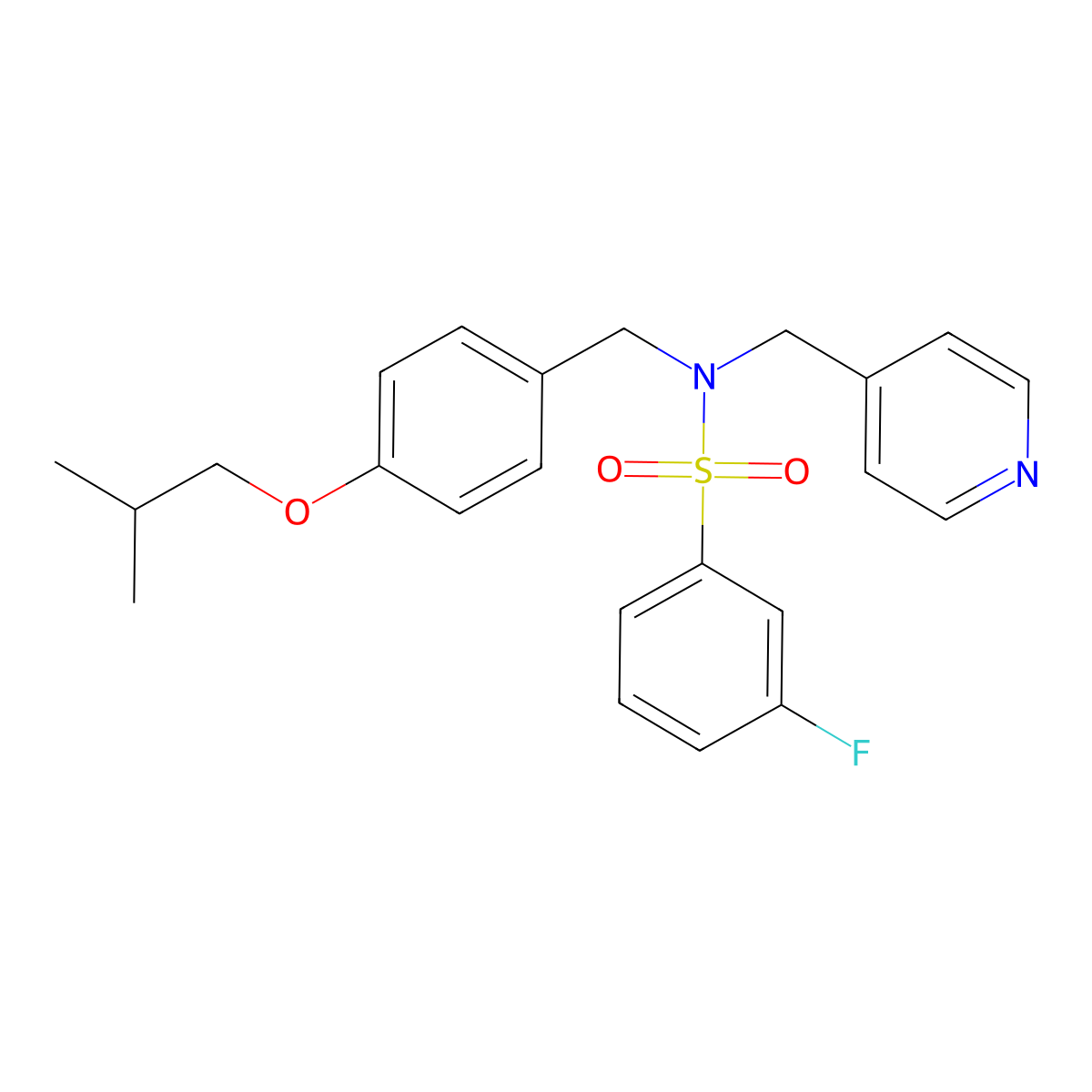 3-Fluoro-N-(4-isobutoxybenzyl)-N-(pyridin-4-ylmethyl)benzenesulfonamide molecular structure, CAS 1067028-28-7
