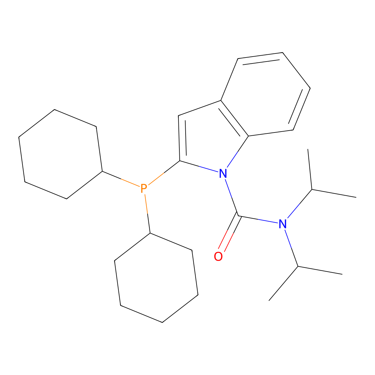 2-(Dicyclohexylphosphanyl)-N,N-diisopropyl-1H-indole-1-carboxamide , Amidole-Phos molecular structure, CAS 1067175-36-3