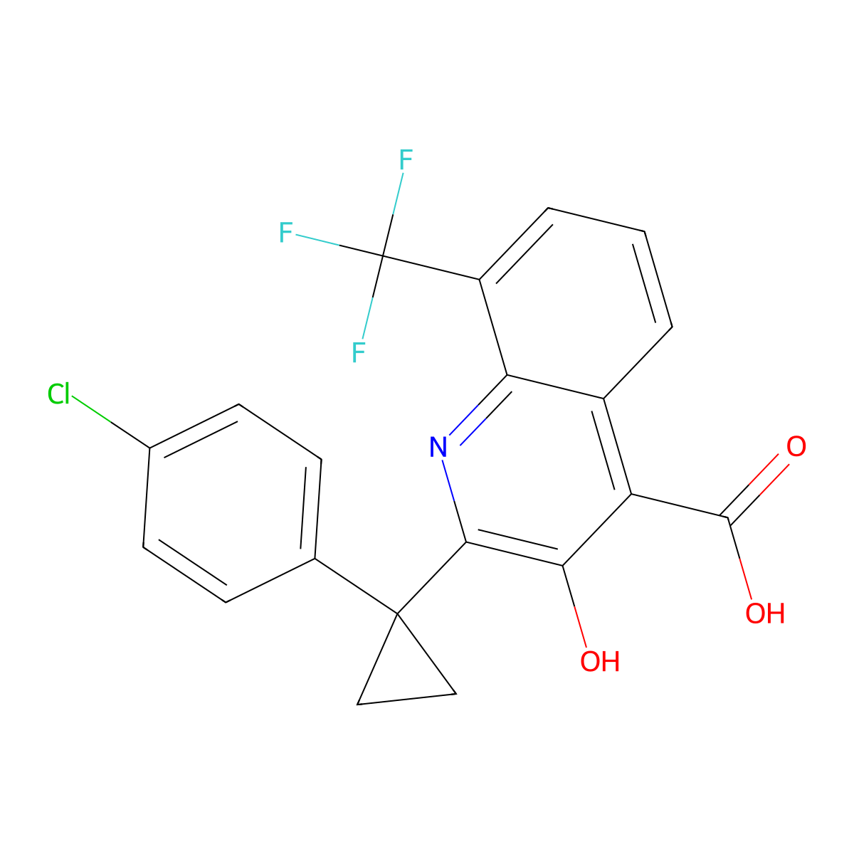 2-(1-(4-Chlorophenyl)cyclopropyl)-3-hydroxy-8-(trifluoromethyl)quinoline-4-carboxylic acid molecular structure, CAS 1067186-56-4