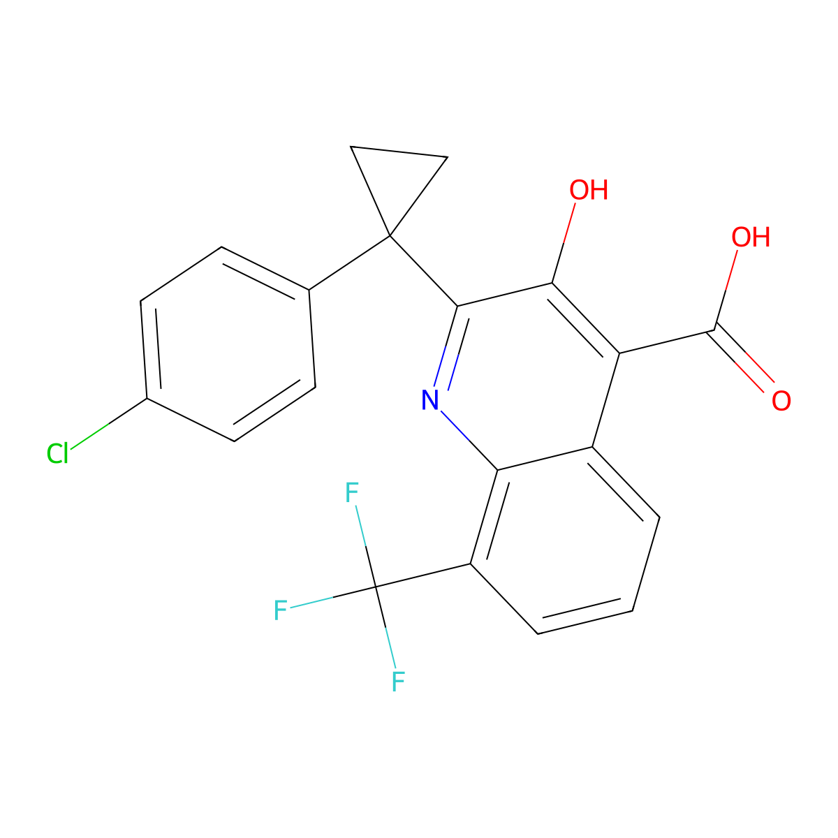 2-(1-(4-Chlorophenyl)cyclopropyl)-3-hydroxy-8-(trifluoromethyl)quinoline-4-carboxylic acid molecular structure, CAS 1067186-56-4