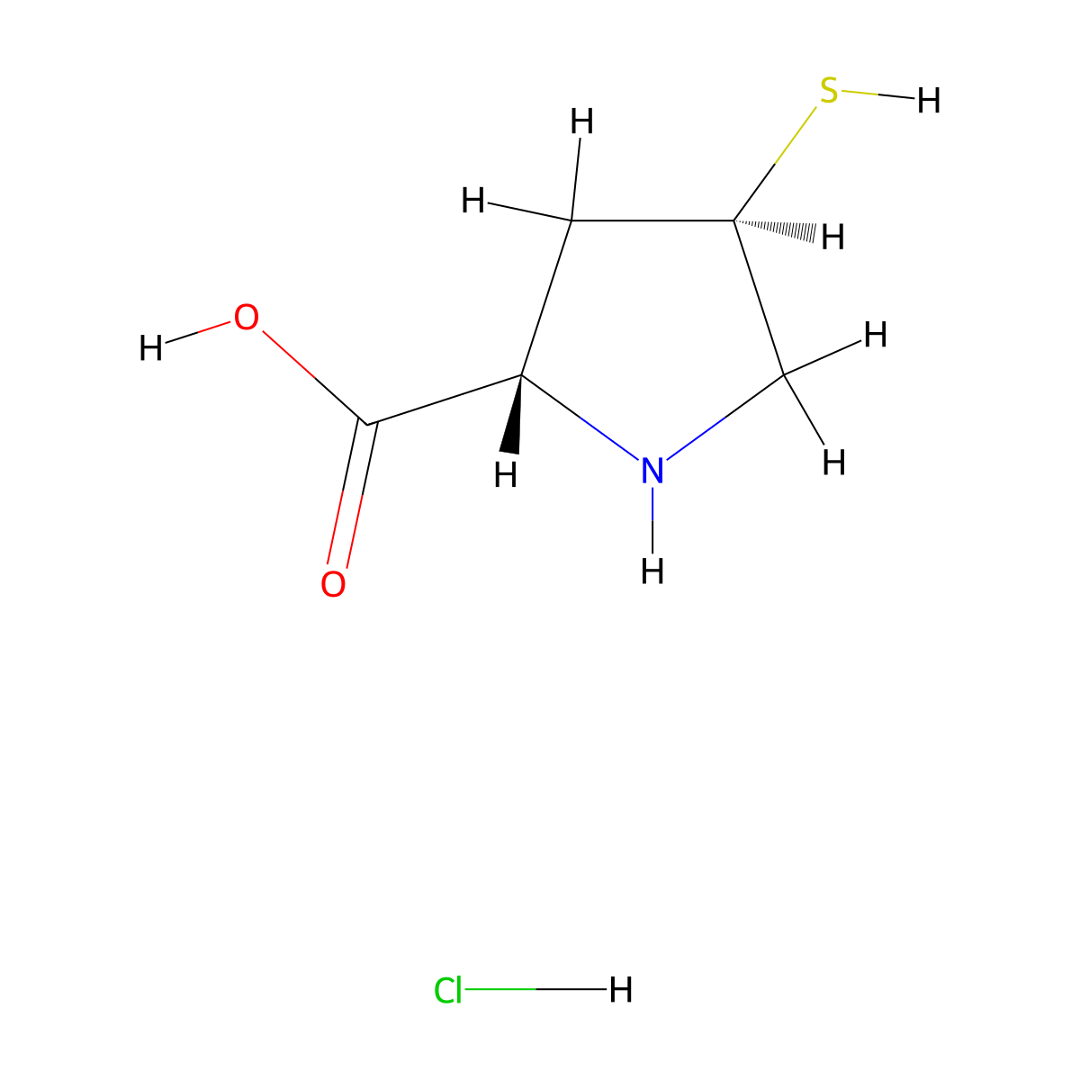 (2S,4R)-4-sulfanylpyrrolidine-2-carboxylic acid hydrochloride molecular structure, CAS 1067189-36-9