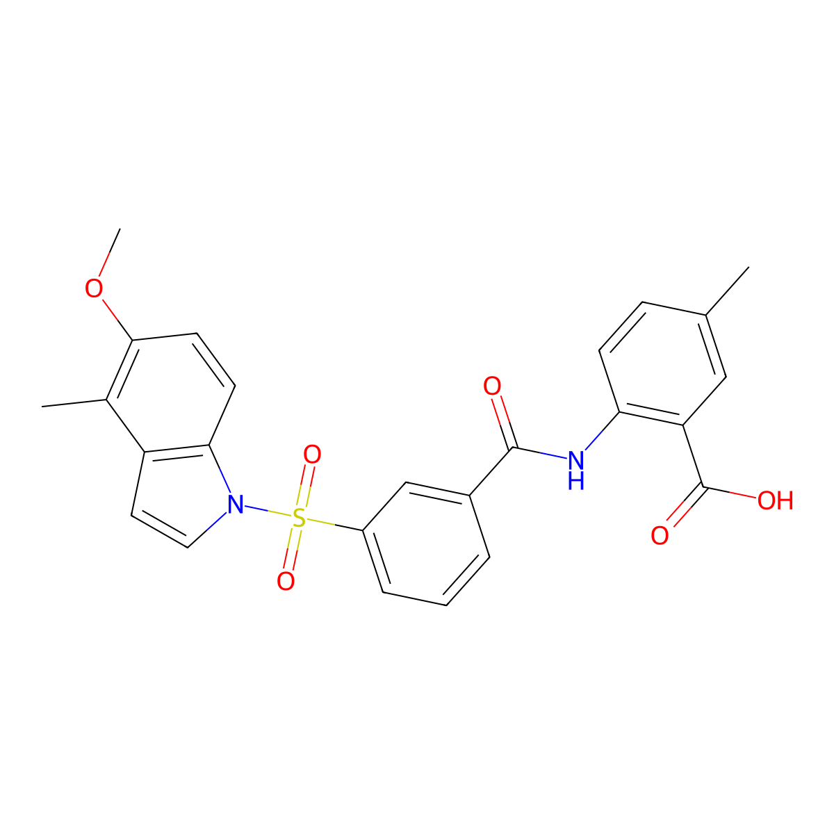 Benzoic acid, 2-((3-((5-methoxy-4-methyl-1H-indol-1-yl)sulfonyl)benzoyl)amino)-5-methyl- molecular structure, CAS 1067214-81-6