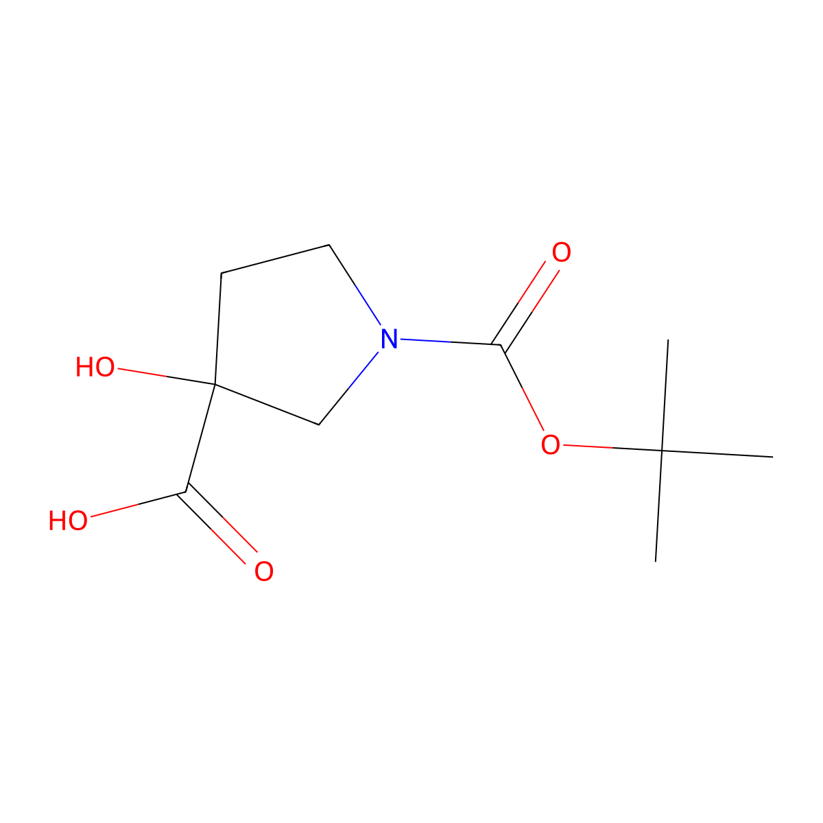 1-((Tert-butoxy)carbonyl)-3-hydroxypyrrolidine-3-carboxylic acid molecular structure, CAS 1067239-08-0
