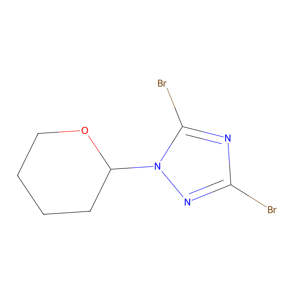 3,5-Dibromo-1-(tetrahydro-2H-pyran-2-yl)-1H-1,2,4-triazole molecular structure, CAS 106724-84-9