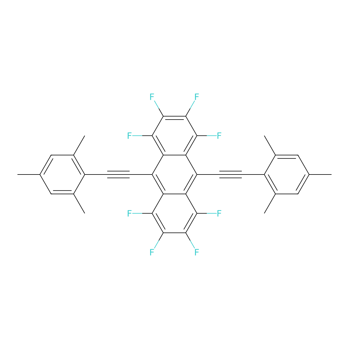 1,2,3,4,5,6,7,8-Octafluoro-9,10-bis(mesitylethynyl)anthracene molecular structure, CAS 1067426-46-3