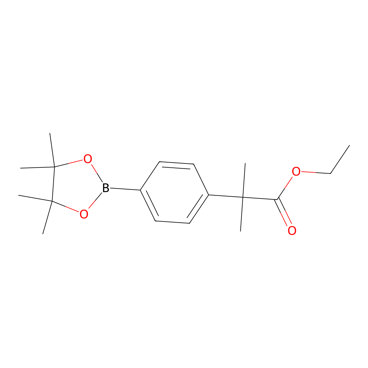 Ethyl 2-methyl-2-(4-(4,4,5,5-tetramethyl-1,3,2-dioxaborolan-2-yl)phenyl)propanoate molecular structure, CAS 1067515-56-3