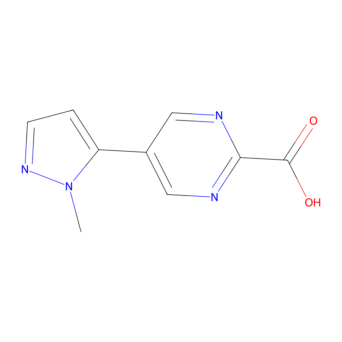 5-(1-methyl-1H-pyrazol-5-yl)pyrimidine-2-carboxylic acid molecular structure, CAS 1067612-22-9