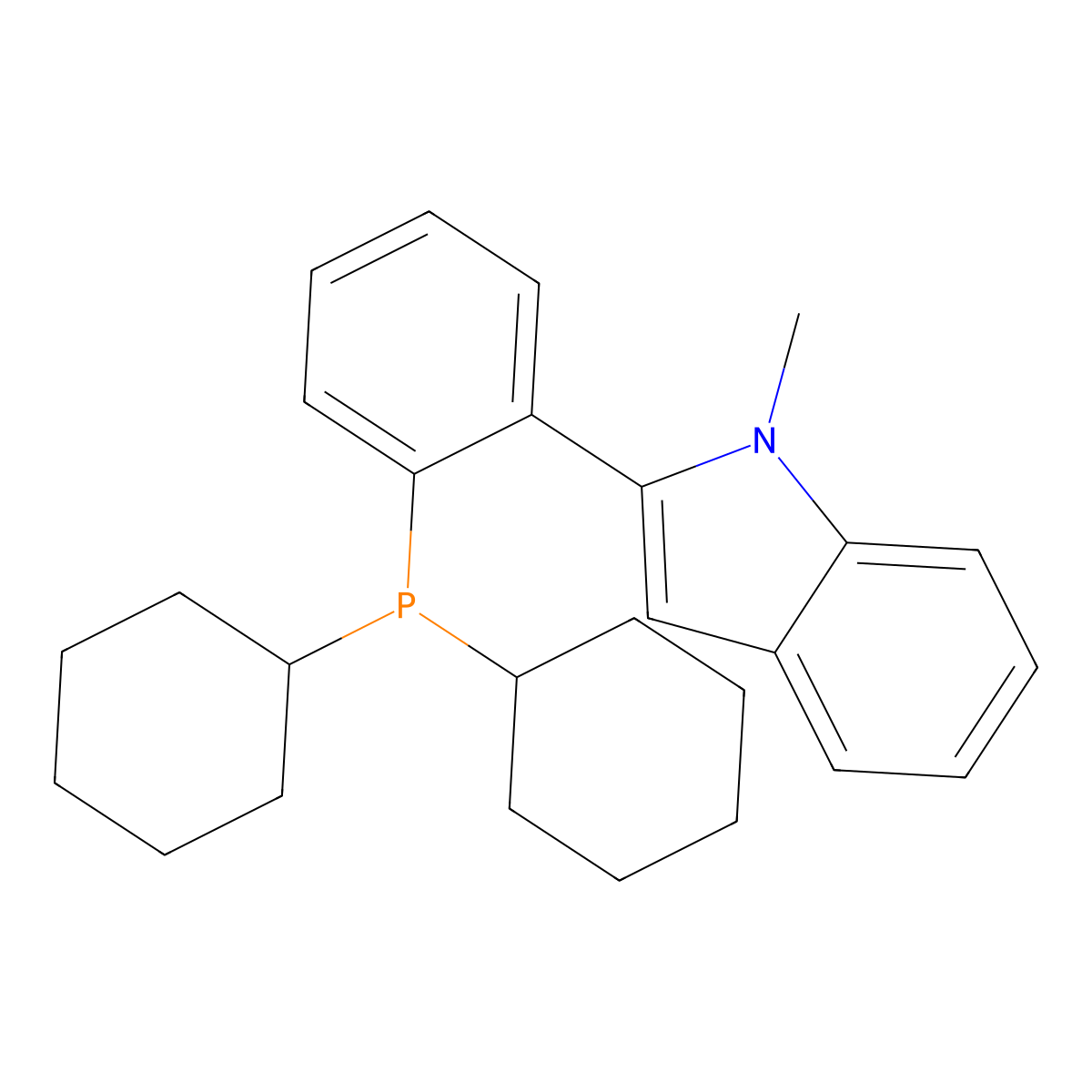 2-[2-(Dicyclohexylphosphino)phenyl]-1-methyl-1H-indole molecular structure, CAS 1067883-58-2