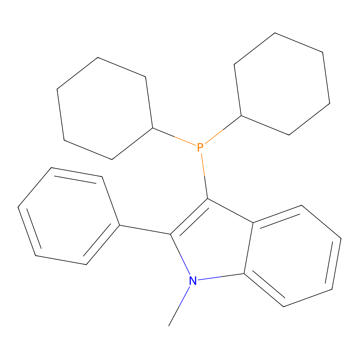 3-(dicyclohexylphosphino)-1-methyl-2-phenyl-1H-indole molecular structure, CAS 1067883-62-8