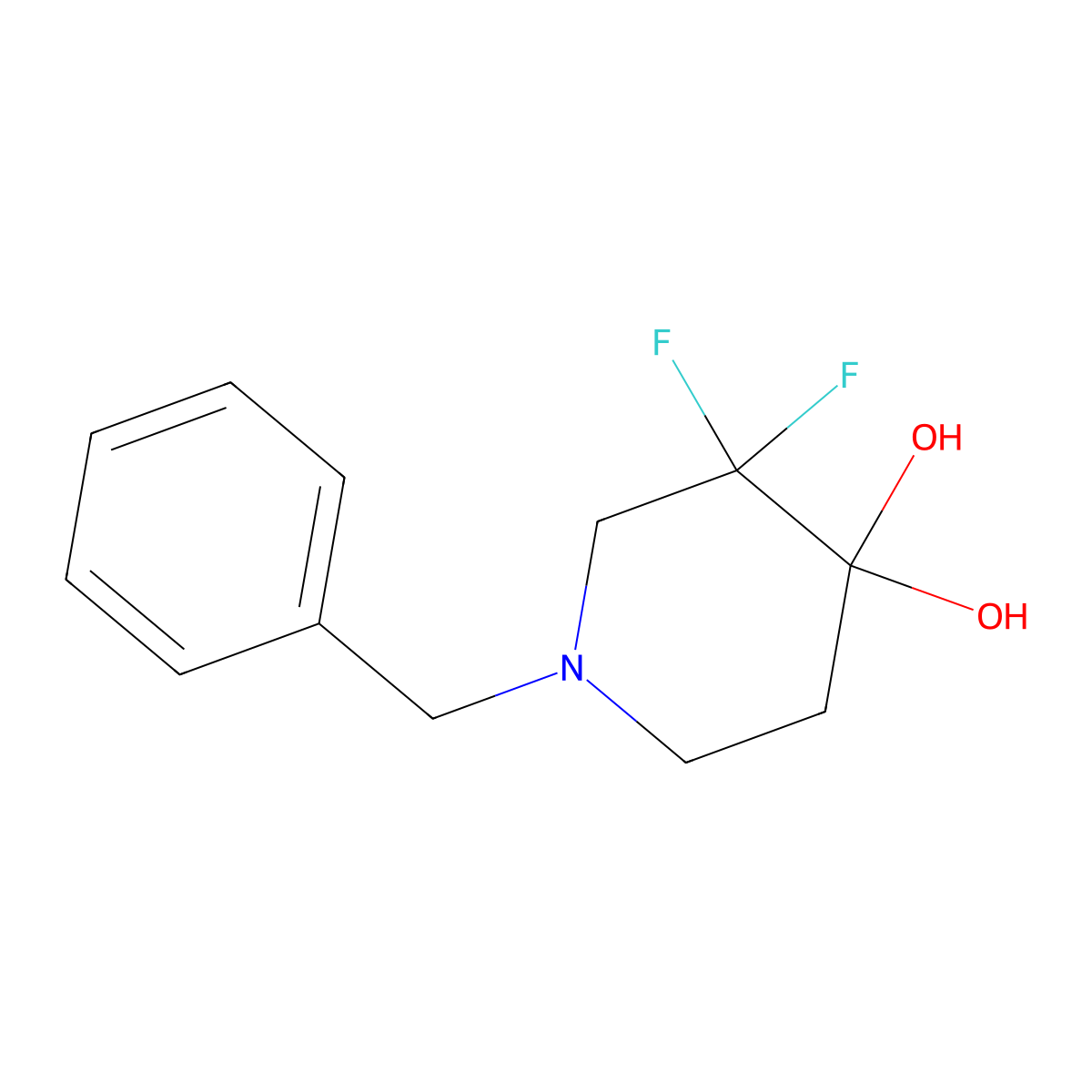 1-Benzyl-3,3-difluoropiperidine-4,4-diol molecular structure, CAS 1067914-81-1