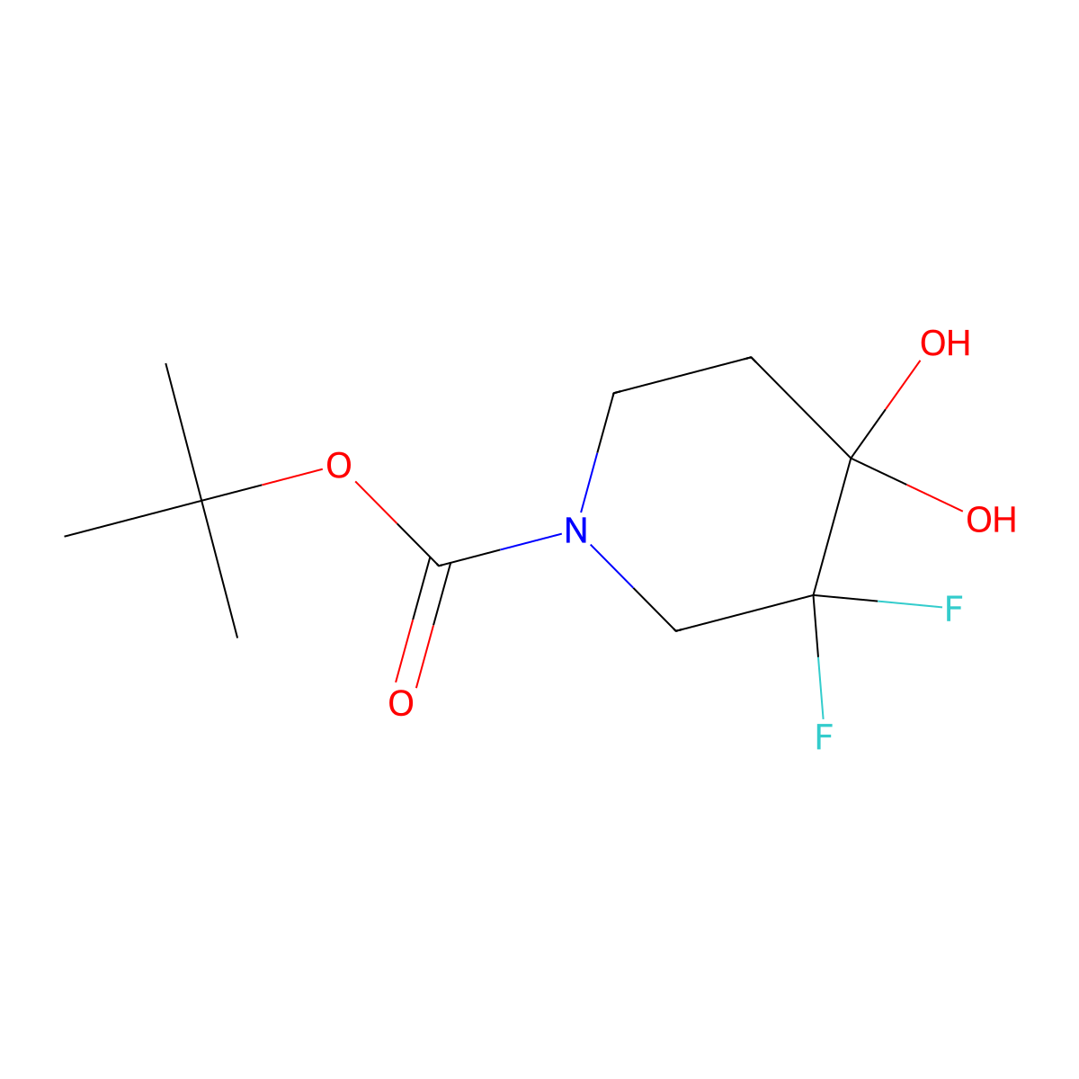 1-(tert-Butoxycarbonyl)-3,3-difluoro-4,4-dihydroxypiperidine molecular structure, CAS 1067914-83-3