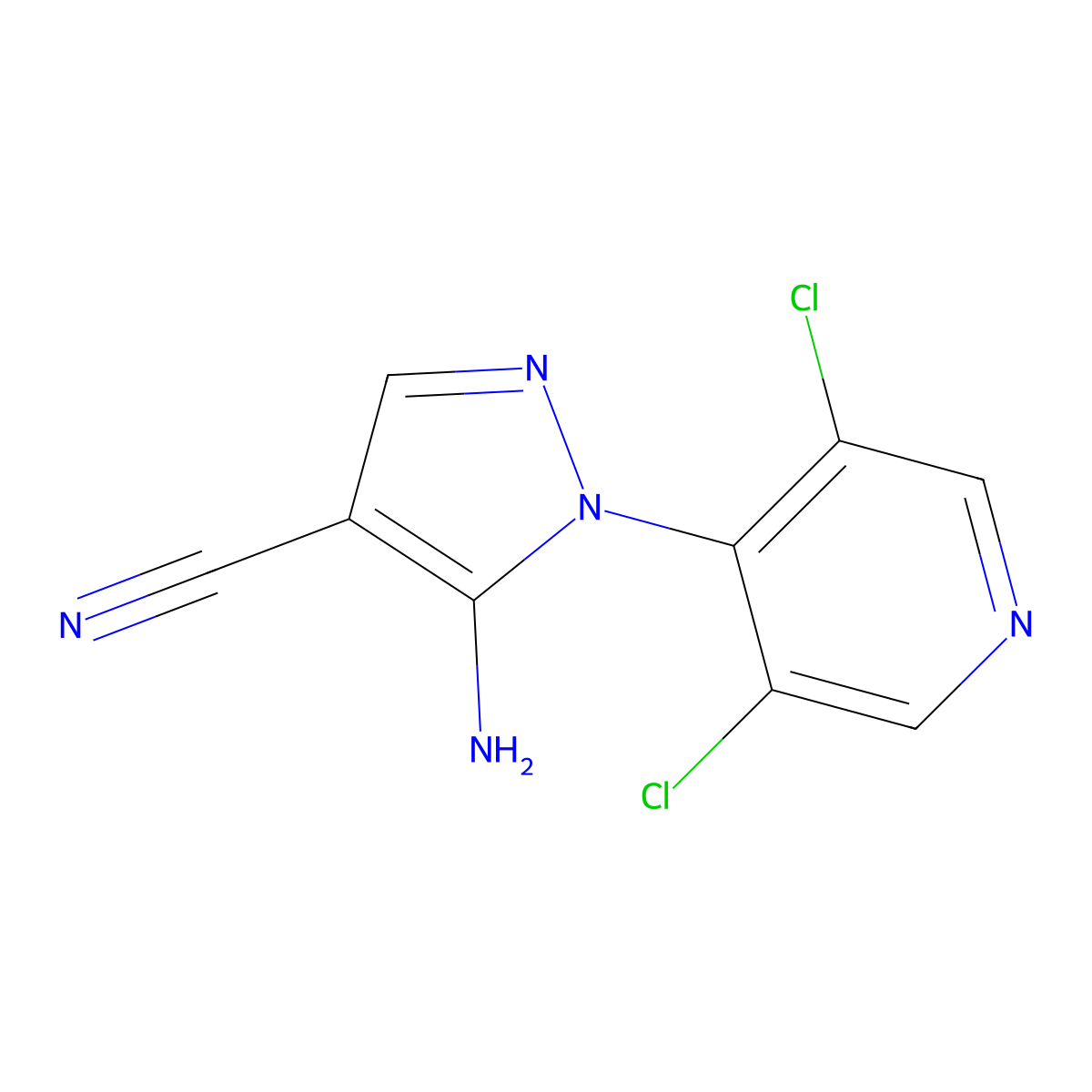 5-amino-1-(3,5-dichloropyridin-4-yl)-1H-pyrazole-4-carbonitrile molecular structure, CAS 106792-00-1