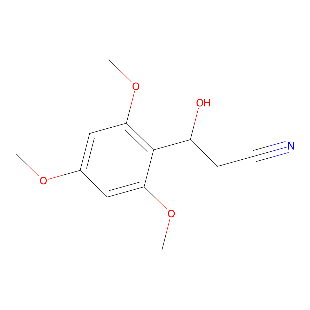 3-Hydroxy-3-(2,4,6-trimethoxyphenyl)propanenitrile molecular structure, CAS 106800-18-4