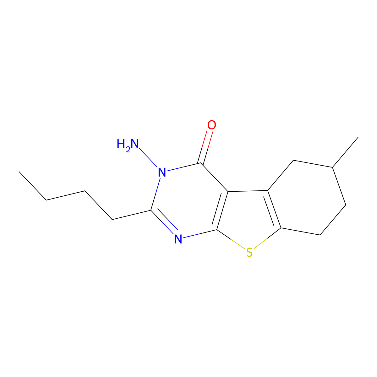 3-amino-2-butyl-6-methyl-5,6,7,8-tetrahydro[1]benzothieno[2,3-d]pyrimidin-4(3H)-one molecular structure, CAS 106807-55-0