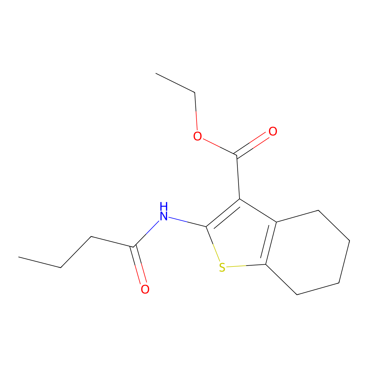 Ethyl 2-(butanoylamino)-4,5,6,7-tetrahydro-1-benzothiophene-3-carboxylate molecular structure, CAS 106807-64-1