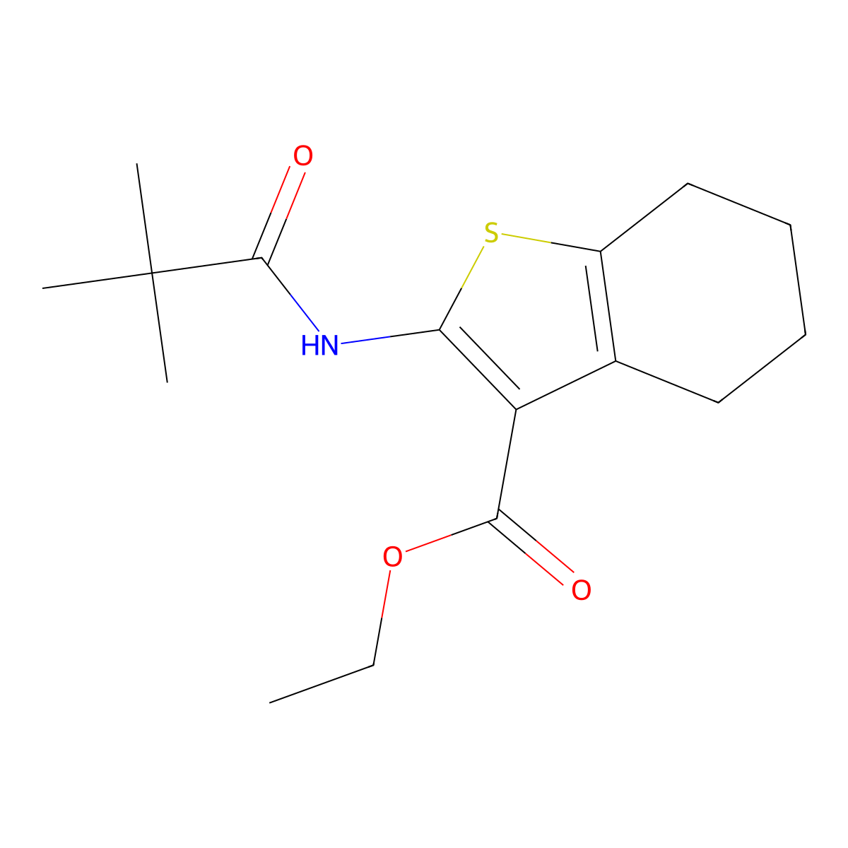 Ethyl 2-(2,2-dimethylpropanamido)-4,5,6,7-tetrahydro-1-benzothiophene-3-carboxylate molecular structure, CAS 106807-69-6