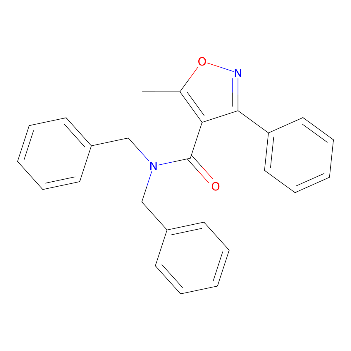 N,N-dibenzyl-5-methyl-3-phenyl-1,2-oxazole-4-carboxamide molecular structure, CAS 106833-70-9
