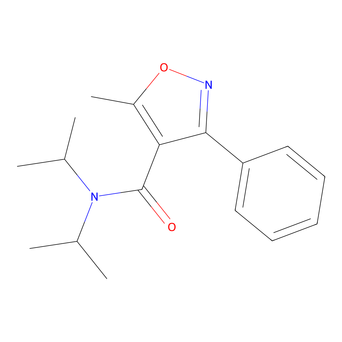 5-methyl-3-phenyl-N,N-di(propan-2-yl)-1,2-oxazole-4-carboxamide molecular structure, CAS 106833-71-0
