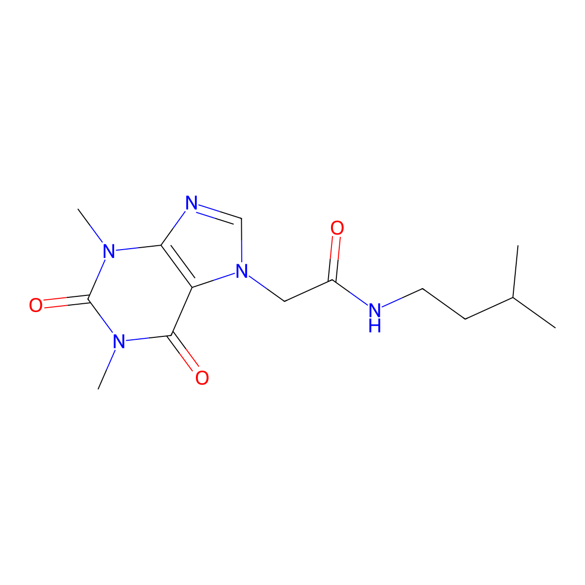 2-(1,3-dimethyl-2,6-dioxo-1,2,3,6-tetrahydro-7H-purin-7-yl)-N-isopentylacetamide molecular structure, CAS 106841-47-8