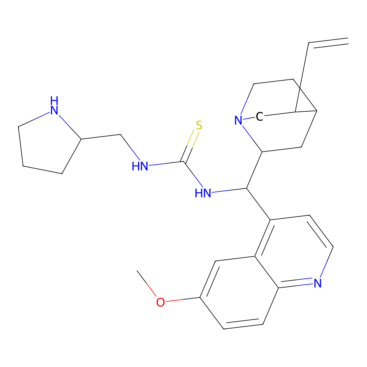 1-((S)-(6-Methoxyquinolin-4-yl)((1S,2S,4S,5R)-5-vinylquinuclidin-2-yl)methyl)-3-((S)-pyrrolidin-2-ylmethyl)thiourea molecular structure, CAS 1068504-58-4