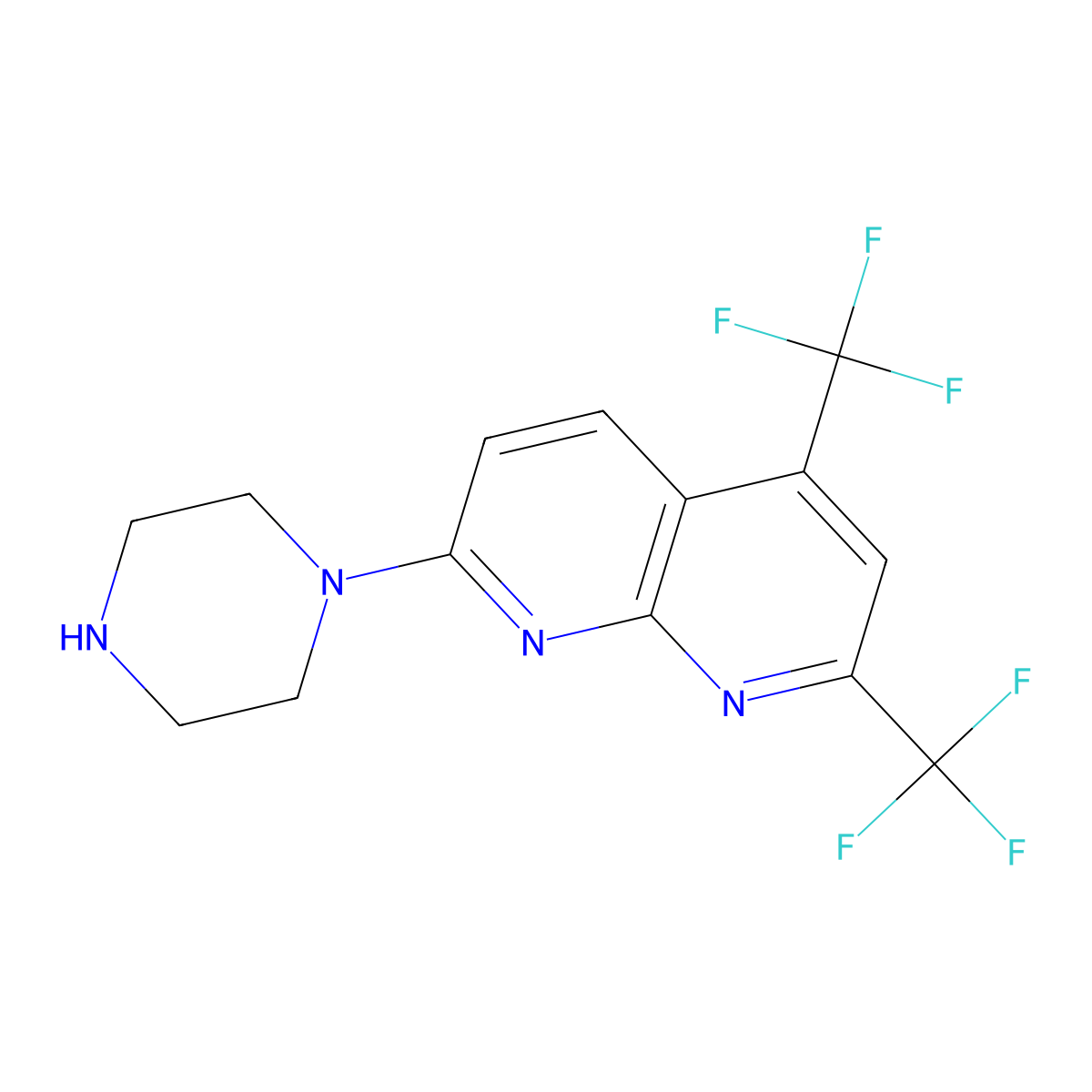 7-Piperazino-2,4-bis(trifluoromethyl)[1,8]naphthyridine molecular structure, CAS 106851-91-6