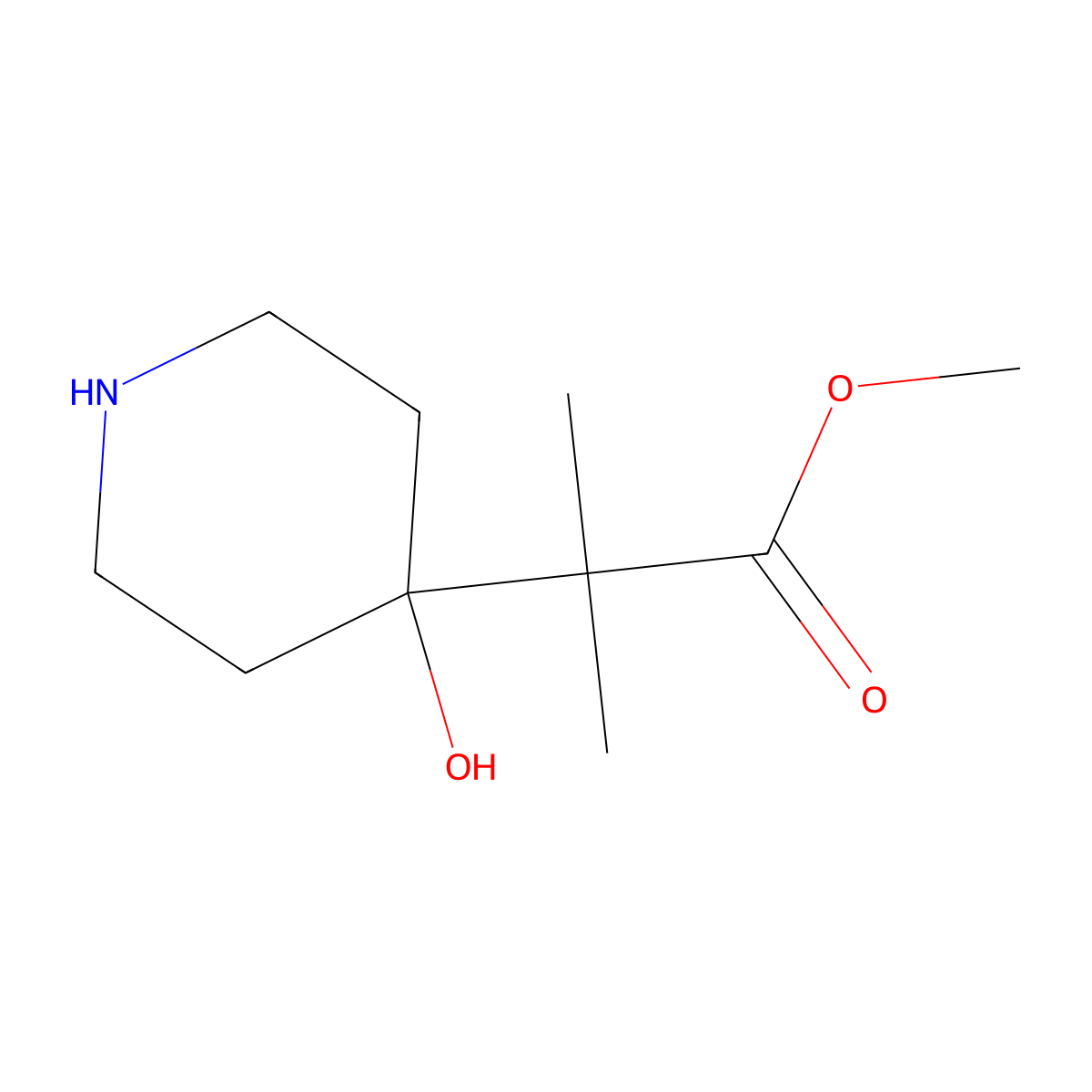 Methyl 2-(4-hydroxypiperidin-4-yl)-2-methylpropanoate molecular structure, CAS 1068574-68-4