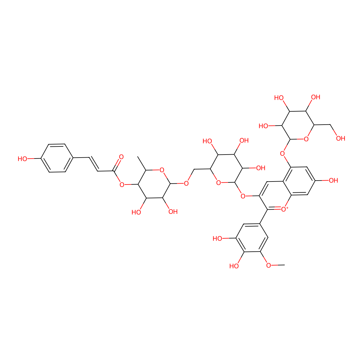 Petunidin-3-(p-coumaroyl)-rutinoside-5-glucoside molecular structure, CAS 106863-71-2