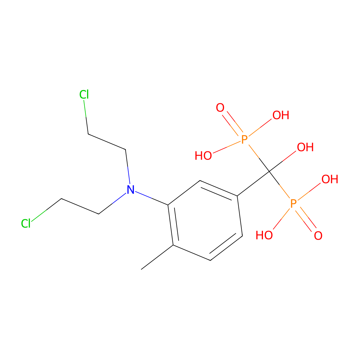 ((3-(Bis(2-chloroethyl)amino)-4-methylphenyl)hydroxymethane)bisphosphonic acid molecular structure, CAS 106871-13-0