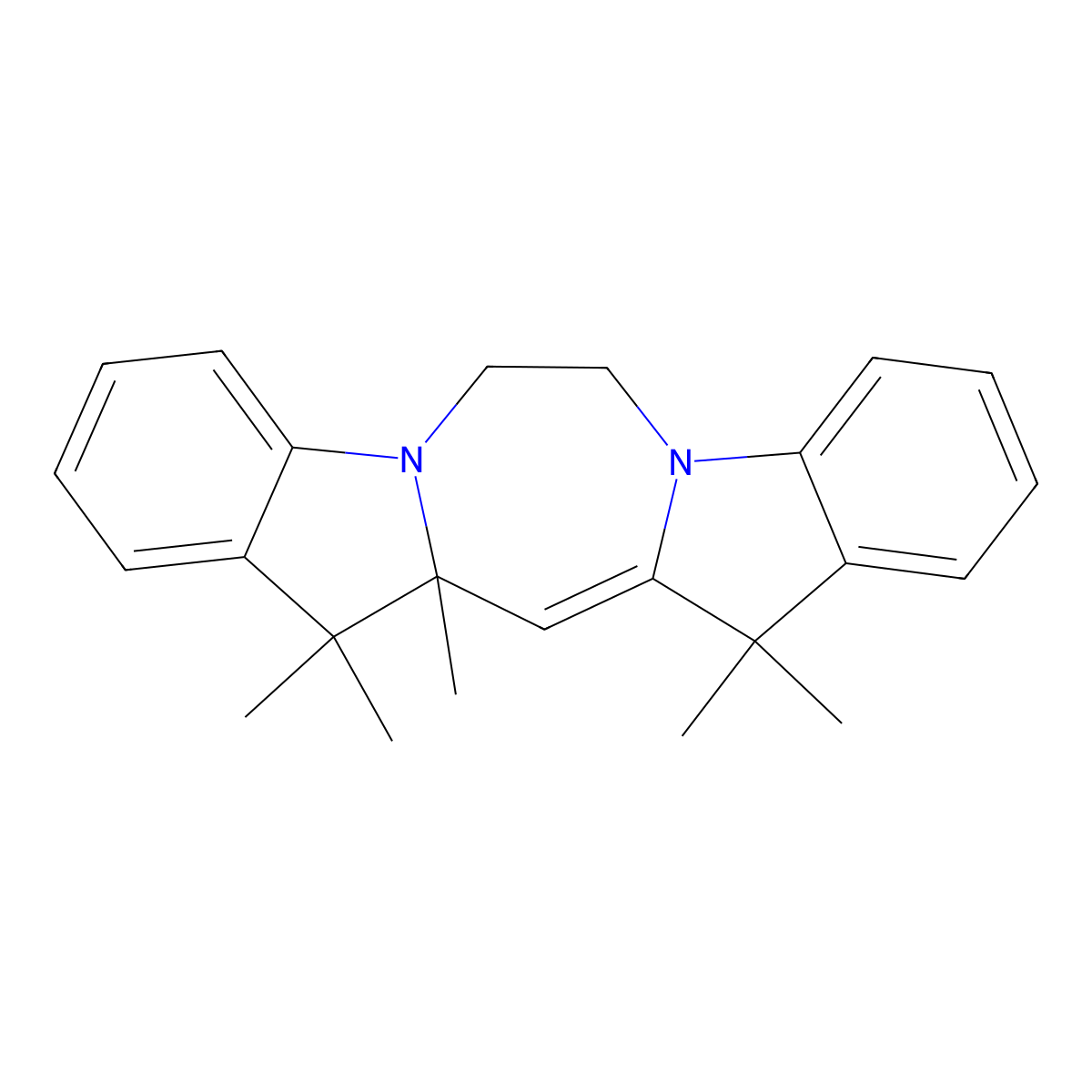 13,13,13a,15,15-pentamethyl-6,7,13a,15-tetrahydro-13H-indolo[1',2':4,5][1,4]diazepino[1,7-a]indole molecular structure, CAS 106880-17-5