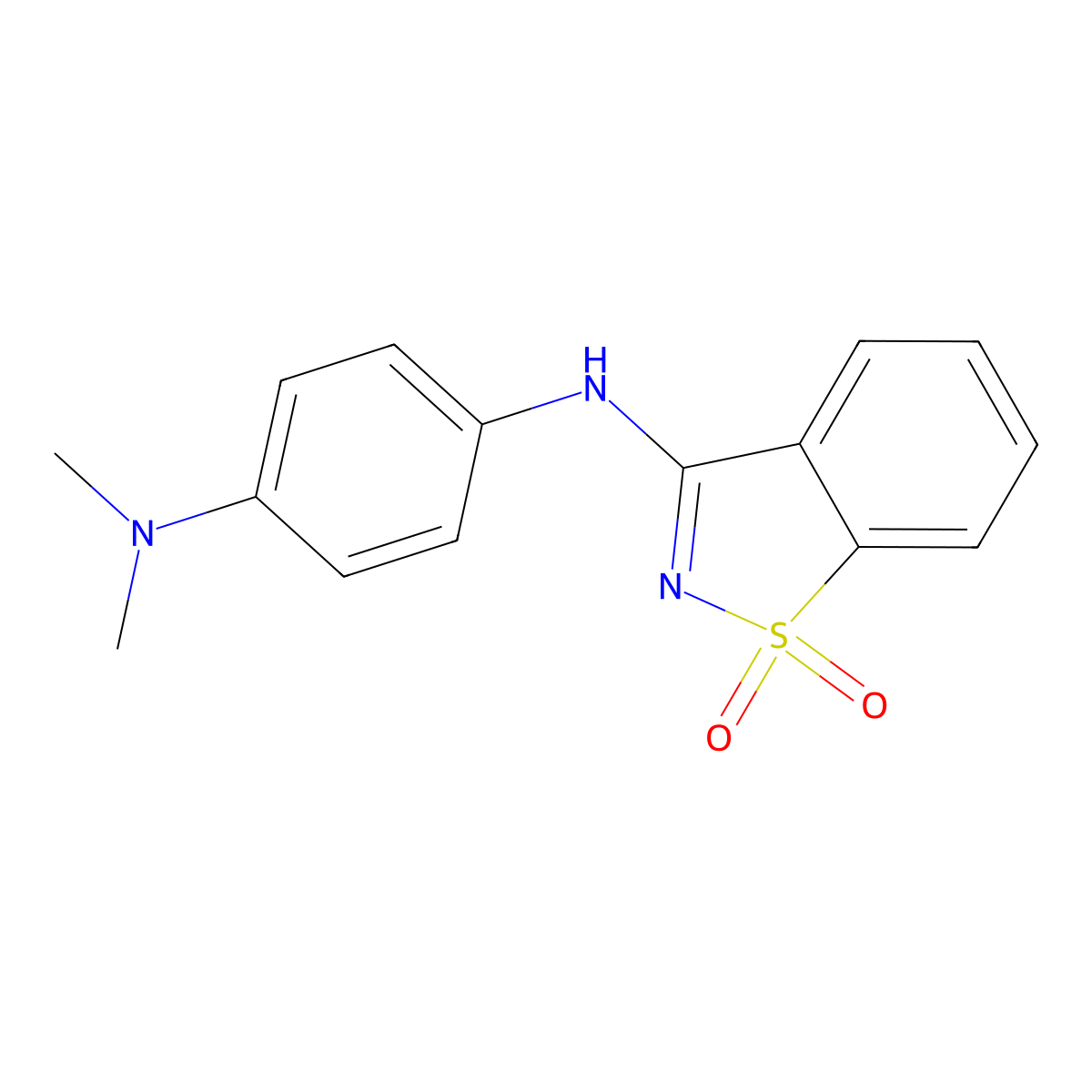 N'-(1,1-dioxido-1,2-benzothiazol-3-yl)-N,N-dimethylbenzene-1,4-diamine molecular structure, CAS 106882-99-9